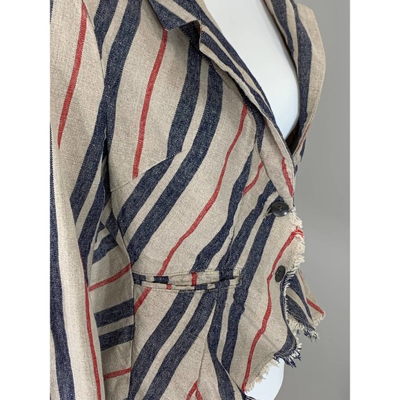 FreePeople Boho RusticLuxury Stripe Linen Jacket Gypsy Indie Spring Summer Earth - Picture 12 of 13